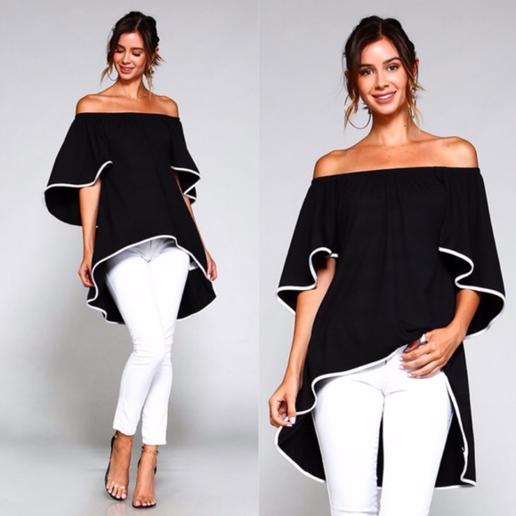Bellanblue Tops - LIZZBETH Off Shoulder Top - BLACK
